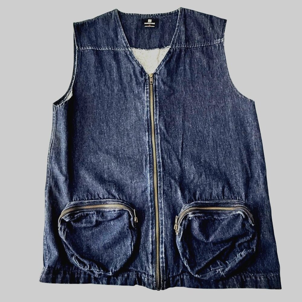 Denim Sleeveless Vest With Zipper & Front Pockets Standard Issue M 100% Cotton B